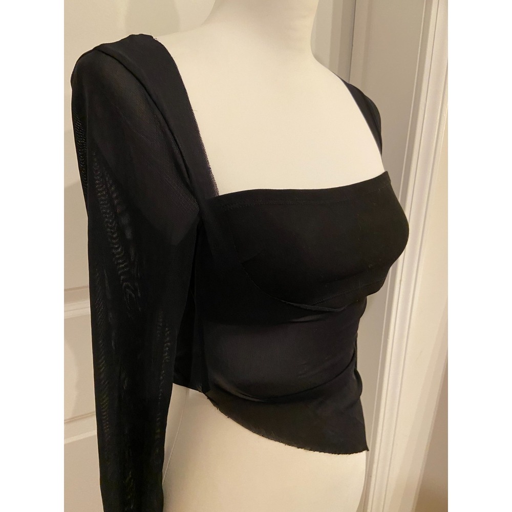 White Fox Boutique Black Sheer Mesh Bias Cut Whimsigoth Sexy Womens Top sz M - Picture 3 of 5